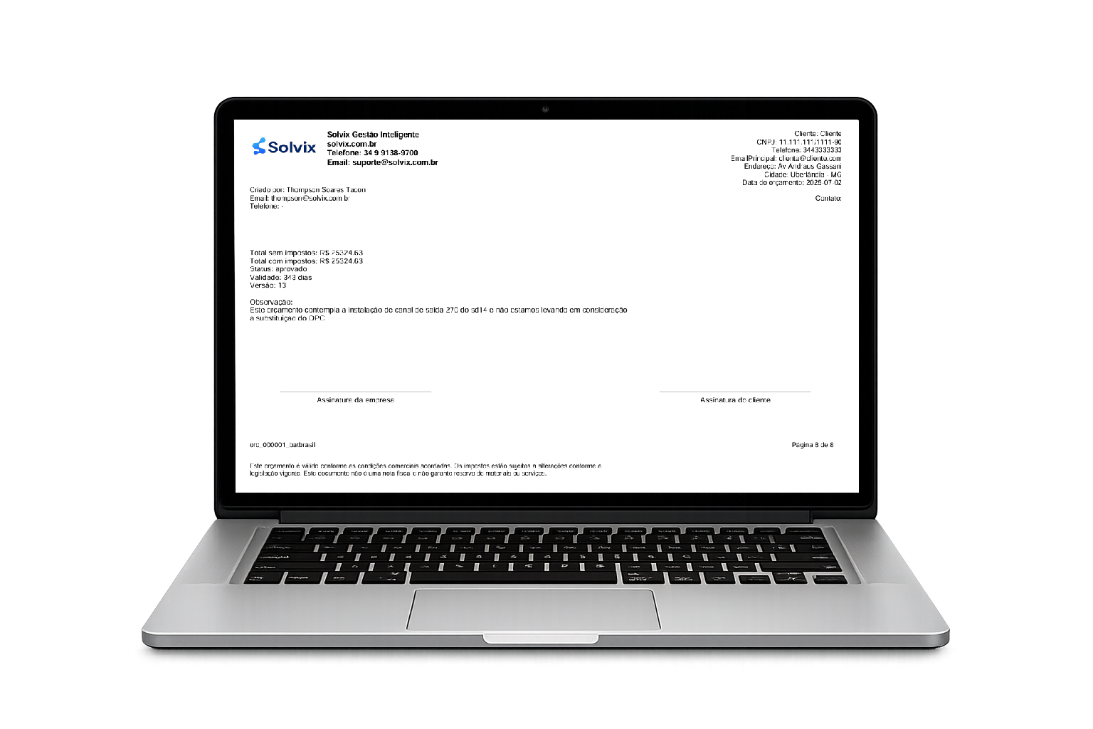 Orçamentos no Solvix (Web)